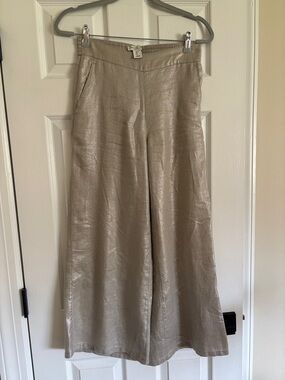 Rachel Zoe Shimmery 100% Linen Wide-Leg Pants in Light Gold